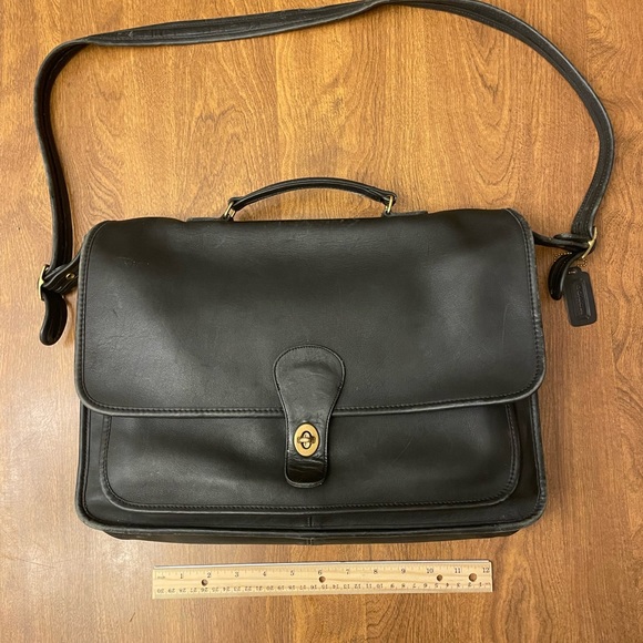 COACH 1973 Vintage Classic Black Leather Crossbody Bag Laptop Briefcase Valise - Picture 6 of 12